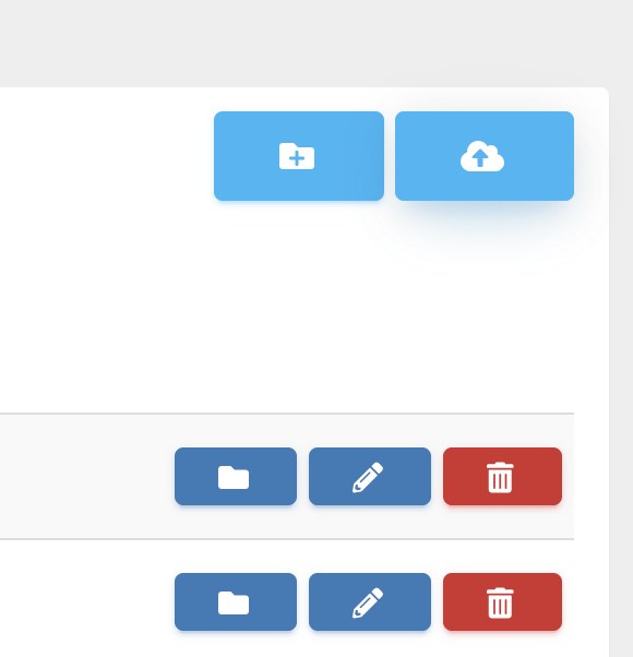 The Media page with the new folder button and the cloud upload button at the top right